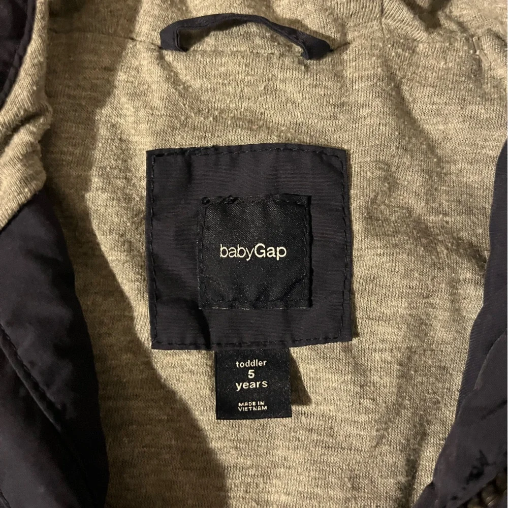 GAP BabyGap Toddler Kid Navy Hooded Jacket Coat with Jersey Gray Lining Size 5